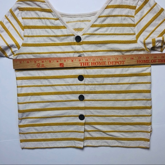 Mustard Embroidered striped wooden button tee - Picture 4 of 5